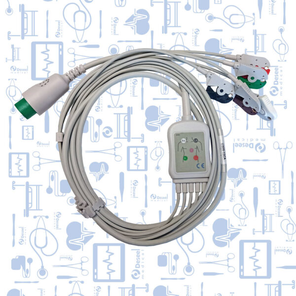 Cable de ECG 5 Derivaciones Tipo Pinza, 12 Pines, Bioligth