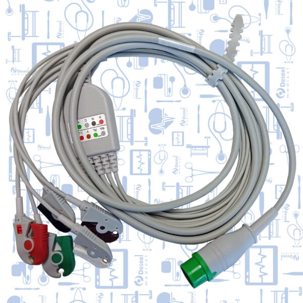 Cable de ECG 5 Derivaciones AHA, Tipo Pinza, Zoncare, 6 Pin